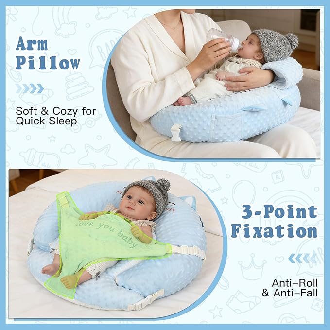 3-in-1 Multifunctional Breastfeeding Pillows, Baby Nursing Pillow with Sloped Design, Reflux Pillow for Baby, Newborn Babies Essentials Gifts (Blue)