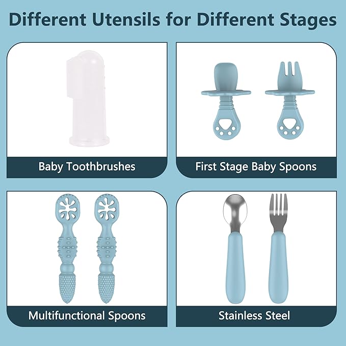 13 Pack Silicone Baby Feeding Set, BPA-Free Stainless Steel Toddler Feeding Supplies, Include Suction Plates, Baby Bowls, Silicone Fork & Spoon, and More, First Stage Baby Dish Set - 6+ Months