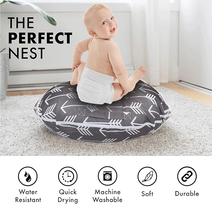 Nursing Pillow Cover for Baby Girls and Boys | Soft Water Resistant and Machine Washable Fabric | Unisex Blue Arrow Print Design | Great for Breastfeeding and Bottle Feeding Mothers