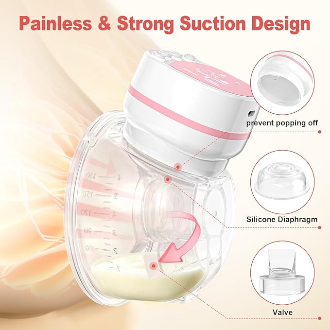 Wearable Double Electric in-Bra Breast Pump with Carry-on Storage Box, Quiet & Hands-Free Rechargeable, Pain-Free Portable 9 Speeds 3 Modes & Strong Suction Power, Painless, Timer and Memory Function