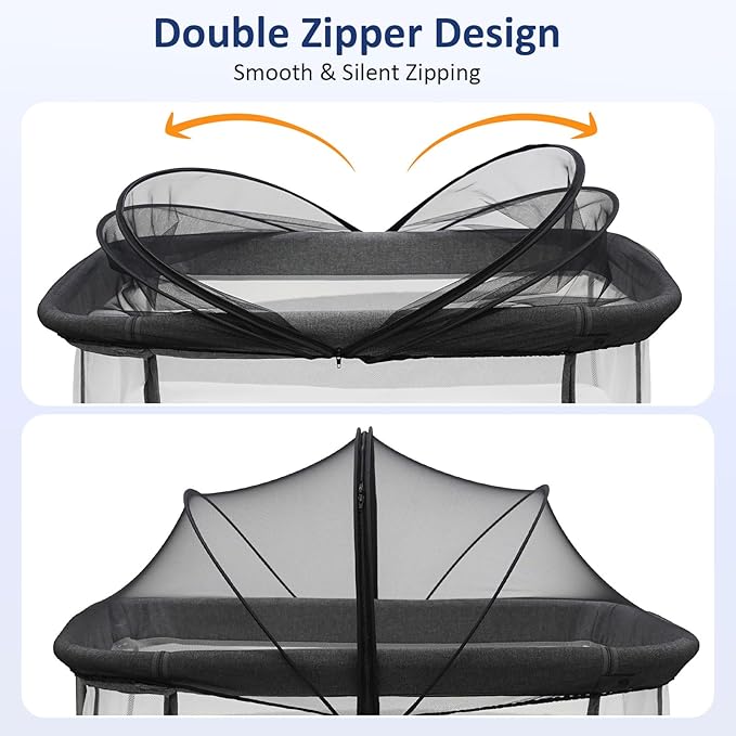 Bassinet Mosquito Net Cover to Keep Cats & Bugs Out for Baby, Two-Way Zipper, Portable Bassinet Cover with Storage Bag, Breathable Baby Mosquito Net for Travel Crib, Black