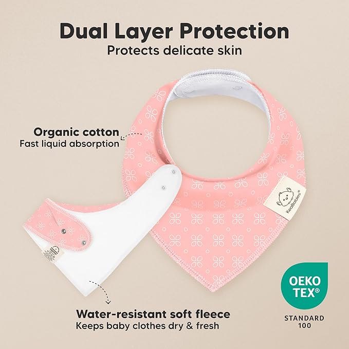 KeaBabies 8-Pack Organic Baby Bandana Bibs for Girls - Super Absorbent Triangle Baby Bibs for Drooling and Teething Infant, 100% Cotton Extra Soft for Newborn, Infant 0-36 Months (Blush)