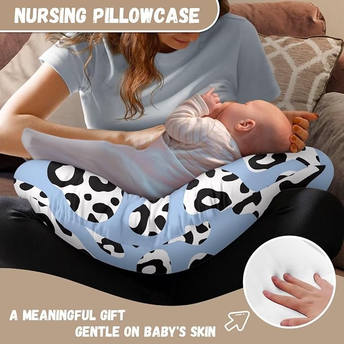 Blue Cow Print Feeding Pillow Covers Washable & Breathable Nursing Pillow Slipcovers Breastfeeding Newborn Feeding Cushion Cover Practical Gift, Best Choice for Mom Cover Only