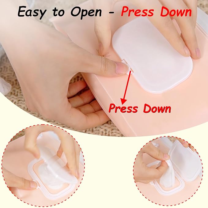 Wipes Dispenser with 4 Pack Portable Baby Wipe Case, Wipe Holder for Baby & Adult, Seposeve Refillable Wipe Container, Keeps Wipes Fresh, Easy Open/Close Wipes Pouch Case, Grey + 4 PureColor