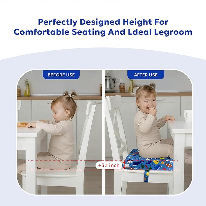 Toddler Booster Seat for Dining Table & Kitchen Chairs - Premium Foam with Non-Slip Bottom & Double Adjustable Straps, Safety Certified, Portable Travel &Easy to Clean (Blue-Ocean)