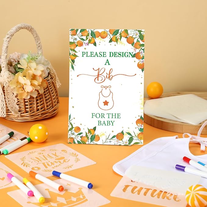 Panitay 100 Pcs DIY Baby Bibs Decorating Kit 50 White Bibs 25 Stencils 24 Markers 1 Baby Shower Game Sign