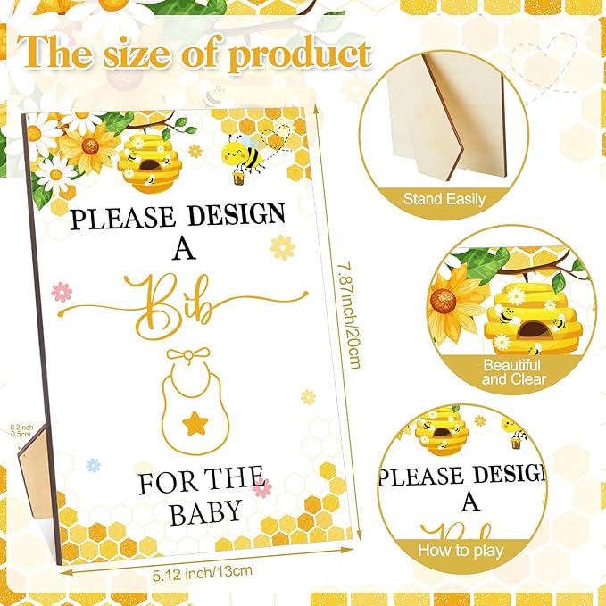 Panitay 100 Pcs DIY Baby Bibs Decorating Kit 50 White Bibs 25 Stencils 24 Markers 1 Baby Shower Game Sign