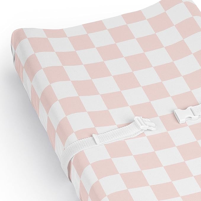 Sweet Jojo Designs Baby Changing Pad Cover Sheet (Pink Gingham Checkered Plaid) for Girls, Infant/Newborn Diaper Change Table Mat Covers (Vintage, Classic, Checkerboard, Geometric, Minimalist, Retro)