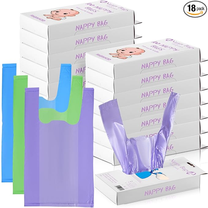 Tenceur 1800 Pcs Baby Disposable Diaper Bags Bulk, Scented Diaper Sacks with Easy Tie Handle Disposal Trash Bag Baby Poop Sacks Pet Waste Bag Refill for Travel