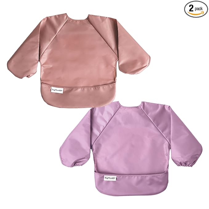 Tiny Twinkle Long Sleeve Bib for Babies & Toddlers | 2-Pack Waterproof Smock Bib for Eating | Machine Washable & Mess-Proof Feeding Essentials | Newborn Shower Gift (Taupe Lilac,2-4Y)