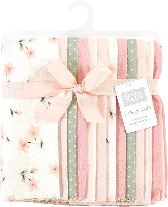 Hudson Baby Unisex Baby Cotton Flannel Burp Cloths Bundle, Pink Dainty Floral, One Size