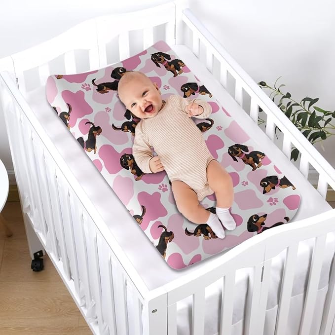 Pink Heart Dog Change Pad Covers Stain Resistant Baby Diaper Change Table Covers Universal for Most Change Pad Machine Washable
