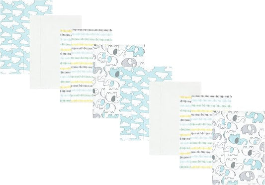 Hudson Baby Cotton Poly Flannel Burp Cloths Multipack, Neutral New Elephant 8-Pack, One Size