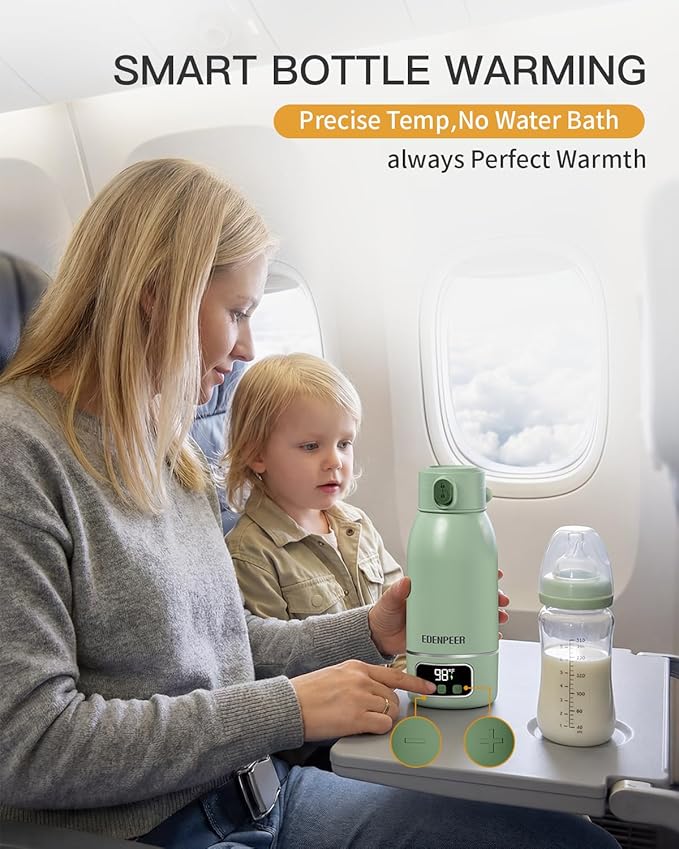 Portable Bottle Warmer on The Go, 17.6 OZ 120 W Fastest Heating, for Breast Milk & Water, 17400 mAh Battery, Precise Temperature Control, 48H Keep Warm, Rechargeable Baby Milk Warmer for Car & Outdoor