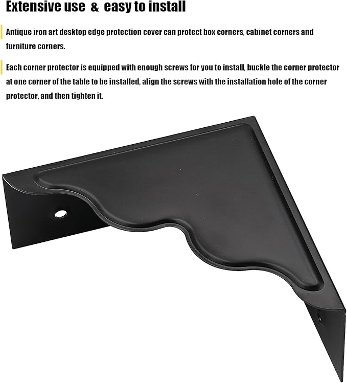 Pack of 4 3.68 inch Antique Metal Corner Protectors Corner Guard Decorative Desk Box Corner Protector Desk Case Edge Cover Guard Furniture Corner (Black)