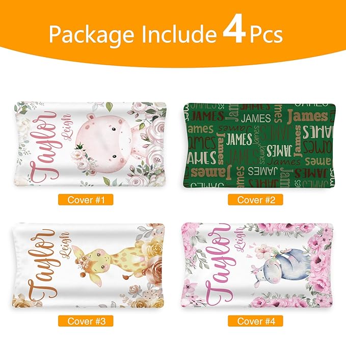 Custom Changing Pad Cover Set - Jersey Knit Comfy CozyUltra Soft Unisex Diaper Changing Table Covers with Personalized Name for Baby Boys Girls - Waterproof Ultra Soft 4 Pcs Set Style21