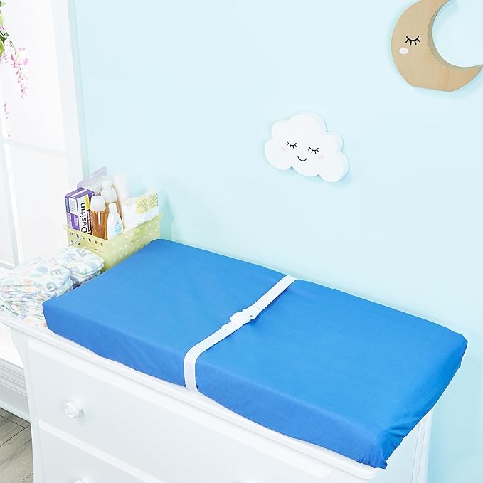 EVERYDAY KIDS 2 Pack Baby Changing Pad Covers for Boys in Solid Blue and Jungle Animal Print – Fits Most Changing Table Pads; 100% Cotton Percale Weave, Breathable, Ultra Soft Changing Table Topper