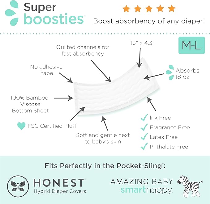 Honest Hybrid Cloth Diaper Cover + Super Boosties Disposable Inserts 30ct + Reusable Inserts, Large (22-40 lbs), Cotton Muslin Honest Covers Feature Pocket-Sling, Starter Kit