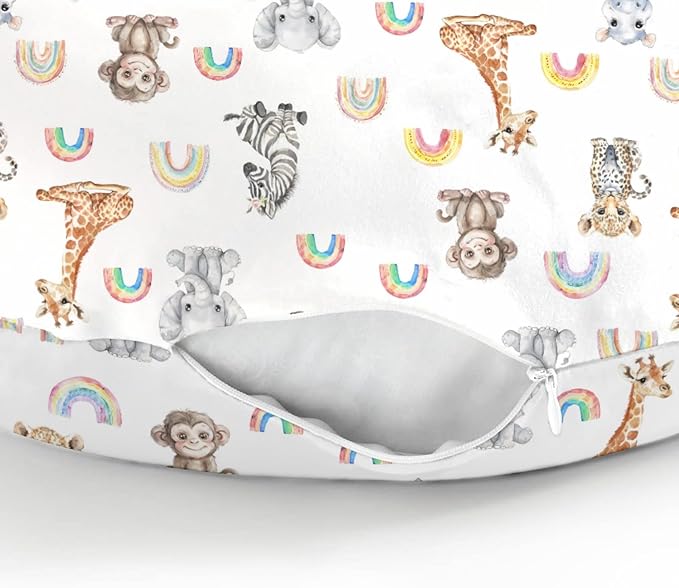 Safari Jungle Animals Rainbow Baby Nursing Pillow Covers for Boy Girl Elephant Leopard Giraffe Hippo Nursery Pillowcase for Breastfeeding Pillows Tropical Safari Soft Stretchy Slipcovers for Newborn