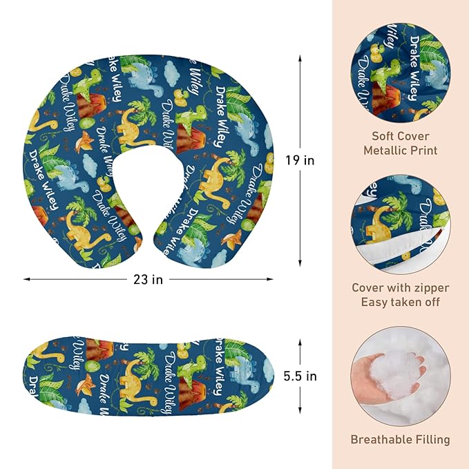 Dyoart Baby Nursing Pillow Cover,Personalized Soft Nursing Covers,Breastfeeding Pillow Slipcover for Bottle Feeding,Custom Gifts for Toddler Infant,Dinosaur(one Size)