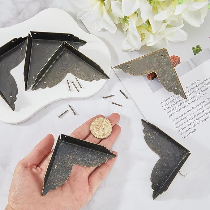 CRASPIRE 6Pcs 2.7"X2.7" Vintage Furniture Corner Protectors Bronze Metal Decorative Guard Cabinet Bumpers Edge Corner Protectors with Screws for Cupboard Table Desk Jewelry Box Gift Wooden Case