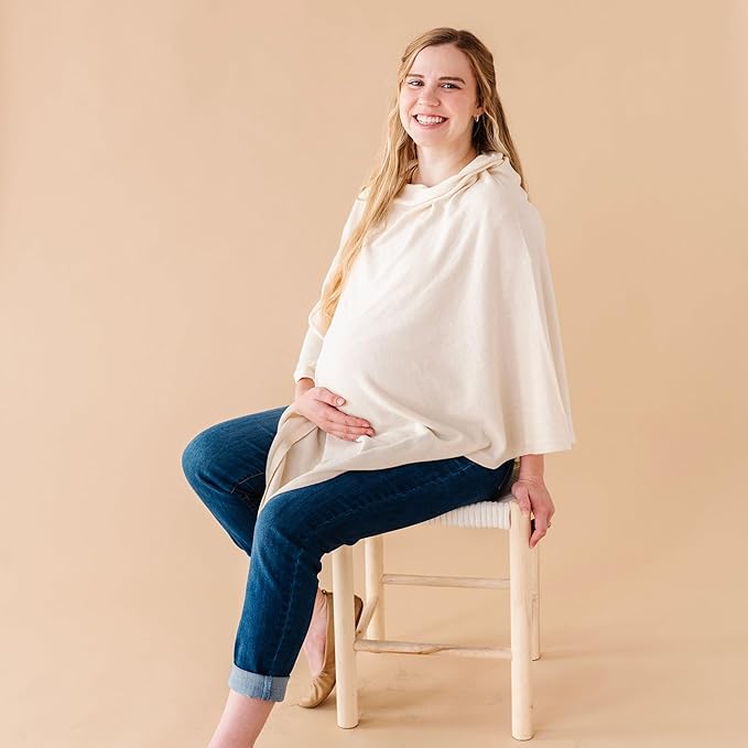 MakeMake Organics Knit Breathable Nursing Cover Up for Breastfeeding - Soft GOTS Certified Organic Cotton Breastfeeding Cover Up for Women - Privacy Feature, Vanilla