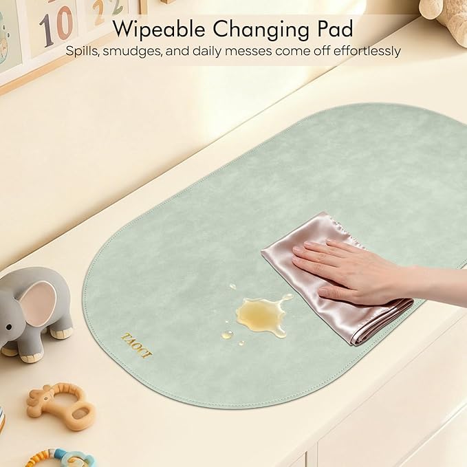 Portable Changing Pad - Baby Changing Mat, Waterproof Diaper Changing Pads, Wipeable Foldable Vegan Leather for Travel & On-the-Go, Home, Light Green, 27.5" x 15.7"