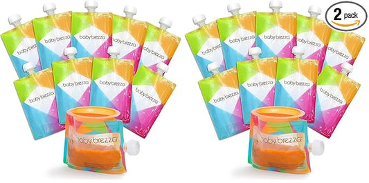 Baby Brezza Reusable Baby Food Storage Pouches,7oz - Make Organic Food Puree for Kids or Toddlers and Store in Refillable Squeeze Pouches,Bulk Set is Freezer Safe & Washable,10 Count (Pack of 2)