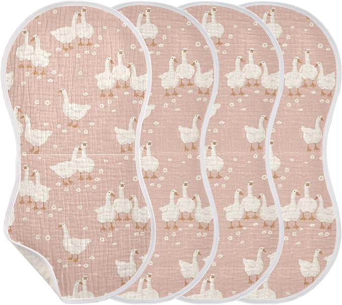 Goose Flower Pattern On Pink Muslin Burp Cloths for Baby 4 Pack Soft 100% Cotton Baby Washcloths Bibs for Boy Girl