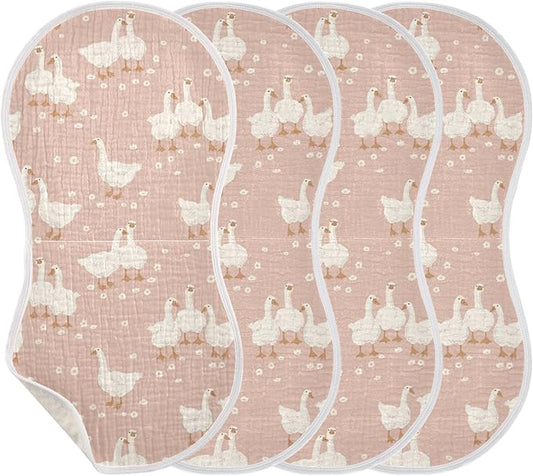 Goose Flower Pattern On Pink Muslin Burp Cloths for Baby 4 Pack Soft 100% Cotton Baby Washcloths Bibs for Boy Girl