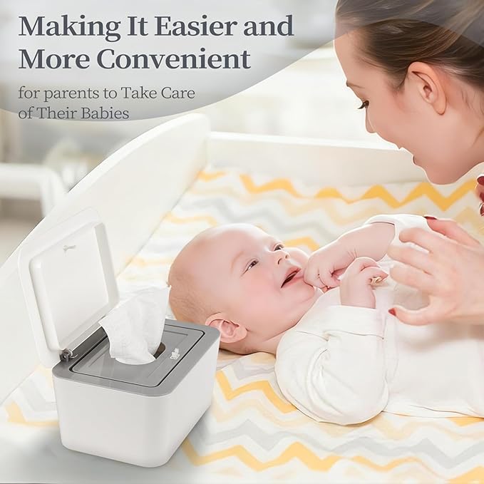 Baby Wipes Dispenser, One-Handed Operation Wipes Container, Baby Wipes Holder with Non-Slip Base, Keeps Wipes Fresh, Easy to Open, Fits Adults & Babies (Grey)