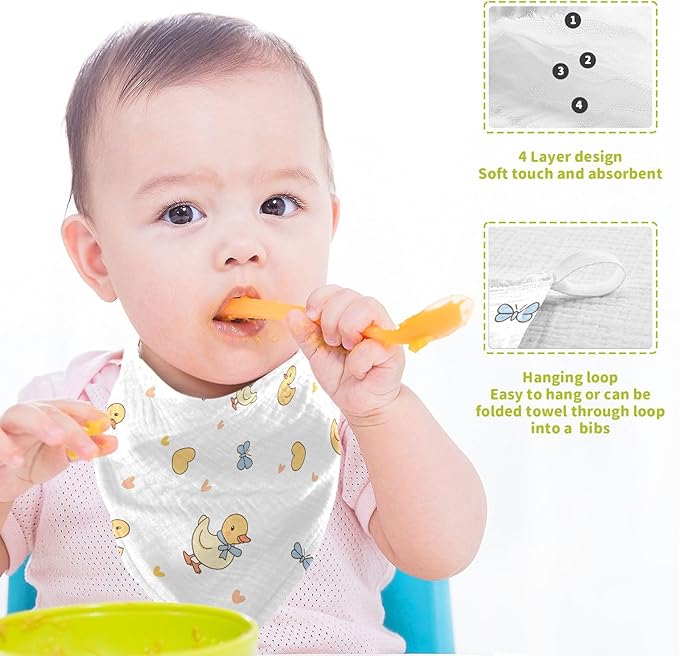 vvfelixl Baby Muslin Washcloths Duck with Ribbon Baby Burp Cloths Cotton Babys Face Towel for Newborn Infants Boys Girls Soft and Absorbent 11.8 X 11.8 in, 3 Pack