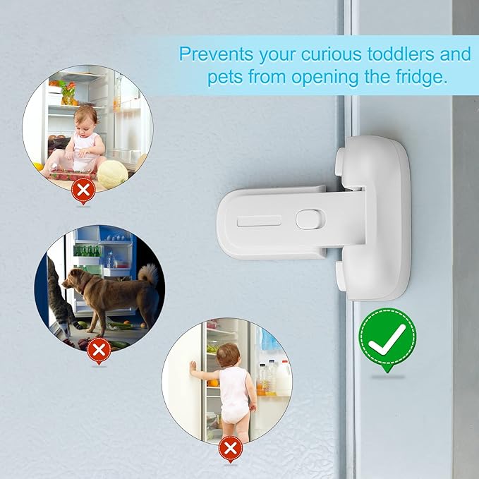 CLYMENE Refrigerator Fridge Freezer Door Lock for Kids, Child Proof Refrigerator Latch Lock to Keep Door Closed, No Tools Required and Easy Installation (White)