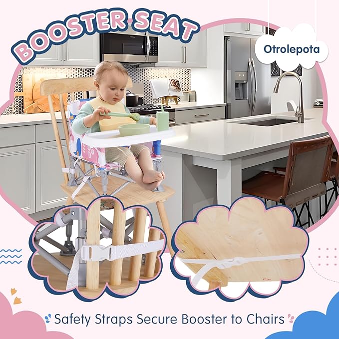 Portable Baby Chair, Folding Booster Seat with Tray for Dining Table Compact Camping Chair for Lawn Beach Travel Babies 6-36 Months