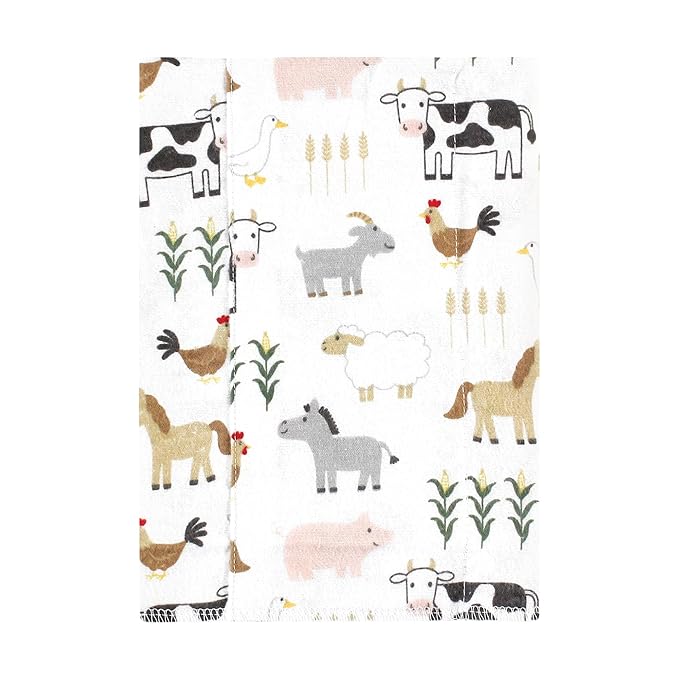 Hudson Baby Unisex Baby Cotton Flannel Burp Cloths, Cute Farm 7-Pack, One Size
