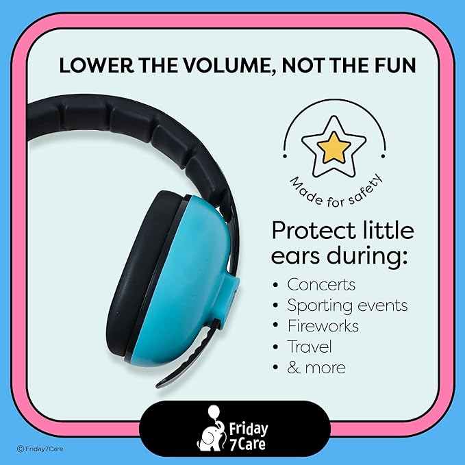 Friday 7Care Baby Headphones - Baby Ear Protection, Noise Cancelling Headphones with Adjustable Headband for Ages 0-24 Months, Blue