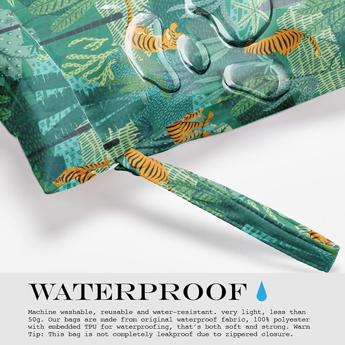 Wet Dry Bag, Wet Bag for Swimsuit, Travel, Beach, Pool, Diapers, Dirty Gym Clothes, Makeup Bag, Camping Accessories, Waterproof Reusable Jungle Tropical Leaves Cheetah Print