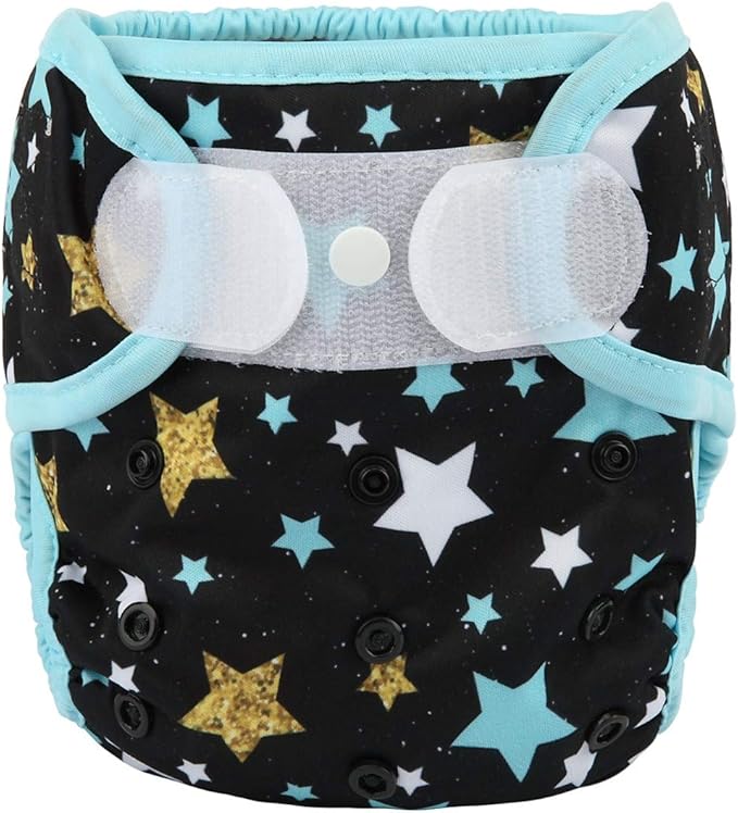 Baby Cloth Diaper Cover Nappy Hook and Loop Double Gusset 6.6lbs to 33lbs (Stars) One Size