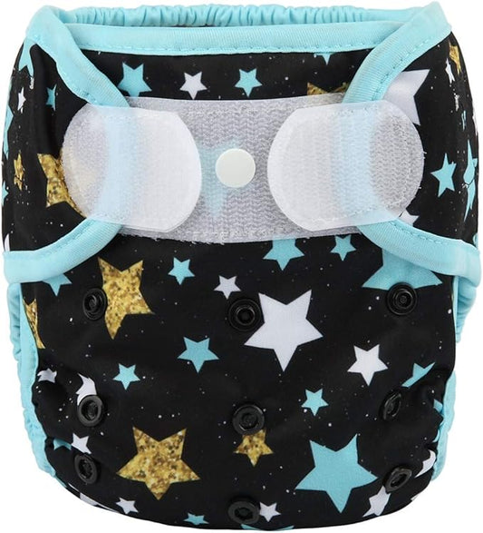 Baby Cloth Diaper Cover Nappy Hook and Loop Double Gusset 6.6lbs to 33lbs (Stars) One Size