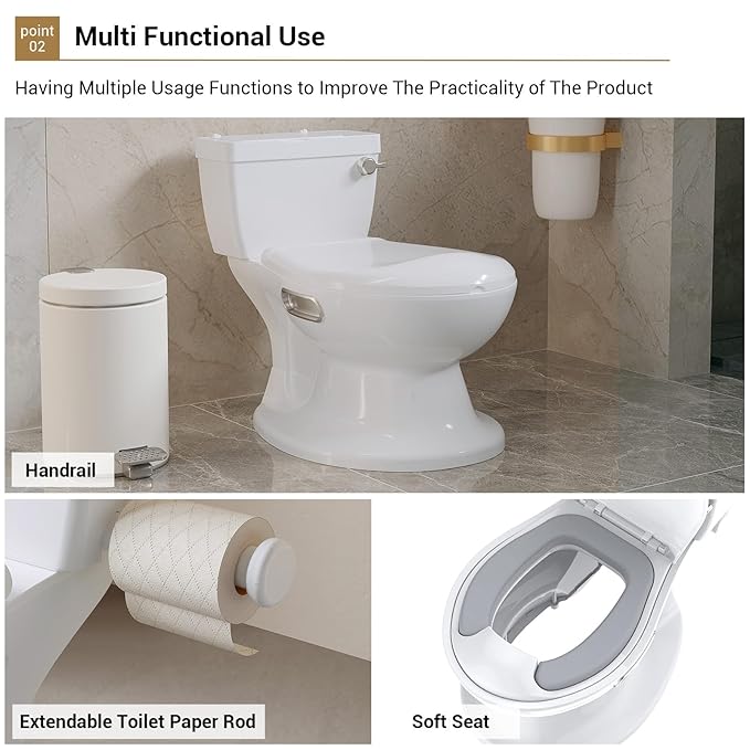 2-in-1 Potty Training Toilet, 12.99in Standalone Potty Chair for Toddlers & Baby, Realistic Flushing Sound, Soft Comfort Seat, Removable Washable Pot, Non-Slip Base, Built-in Toilet Paper Holder
