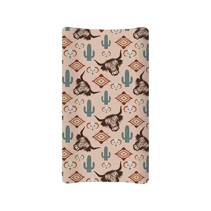 Highland Cow Baby Changing Pad Cover Cactus Diaper Changing Pad Cover 32''*16'' Baby Girl Nursery Decor Brown Soft Breathable Diaper Pad Cover