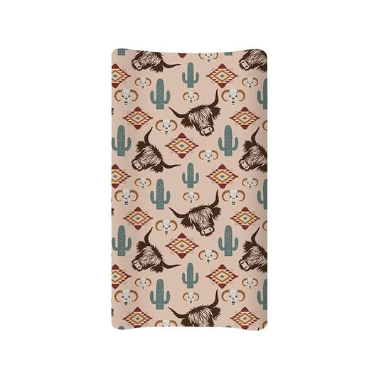 Highland Cow Baby Changing Pad Cover Cactus Diaper Changing Pad Cover 32''*16'' Baby Girl Nursery Decor Brown Soft Breathable Diaper Pad Cover