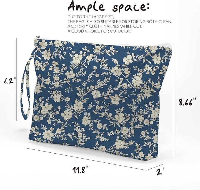 Fokongna Floral Print Wet Bag, Small Portable Waterproof Multi-Functional Organizer for Women, Blue Tiny White Floral, Ideal for Daily, Beach & Travel