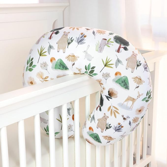 Nursing Pillow Cover 1 Pack, Removable Nursing Pillow Cover for Breastfeeding Pillows, Super Soft Comfortable Slipcover for Boy and Girls, Green Animals