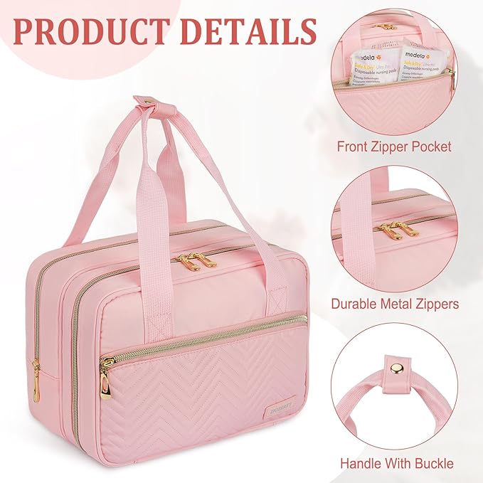 Breastmilk Cooler Travel Bag, Wearable Breast Pump Storage Bag Compatible with Momcozy/Eufy/Elvie/Willow/Medela Breast Pump with Ice Pack and Waterproof Mat,Pink