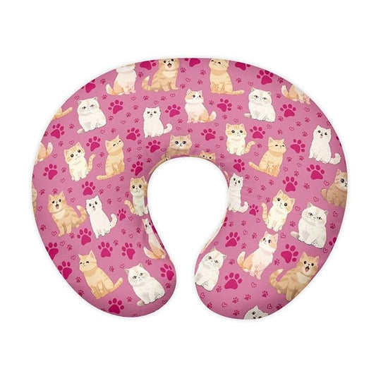 Cartoon Cat Pink Nursing Pillow Slipcover Ultra Soft Comfortable Fabric Breastfeeding & Bottle Feeding Pillow Case for Home Car Sofa Decor, Easy to Put On & Take Off