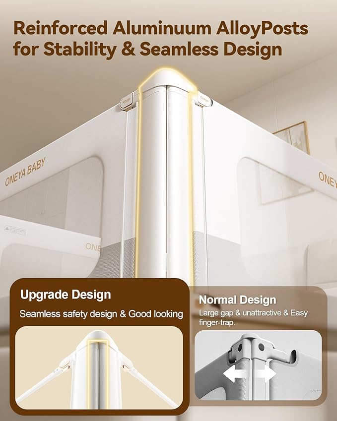 Bed Rails for Toddlers 3 Pack, Thickened & Reinforced Baby Rail Guard with No-Nail Design, Height Adjustable Toddler Rails for King Size Bed, Kids Safety Bed Side Rails, (74.8x78.7x78.7in)