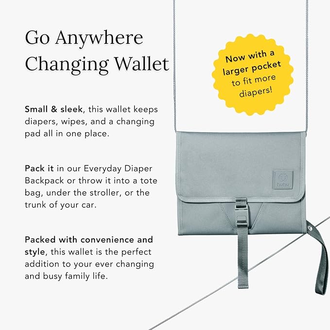 Huhu Baby Changing Wallet – Compact, Portable Diaper Changing Pad for Travel – Easy to Clean, Foldable Changing Mat – Must Have Diaper Bag Accessory for New Parents (Outdoorsy Sage)