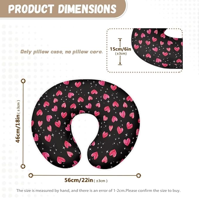 Soft and Comfy Nursing Pillow Cover for Boys and Girls,Reversible U-Shaped Nursing Pillow Cover: Dual-Sided Comfort for Breastfeeding and Bottle Feeding Heart Pattern(Cover Only)