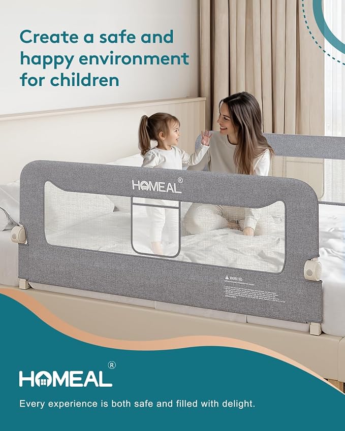 HOMEAL Toddler Bed Rail 47in Foldable Bed Rails Twin Size Rail Baby Bed Rail Guard for Twin Size, Grey